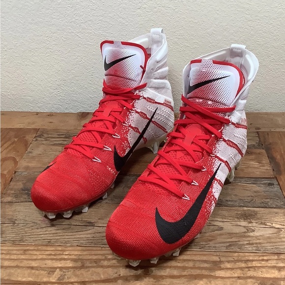 Men’s Nike Vapor Untouchable 3 Elite Football Red and White High-Top Cleats 13.5